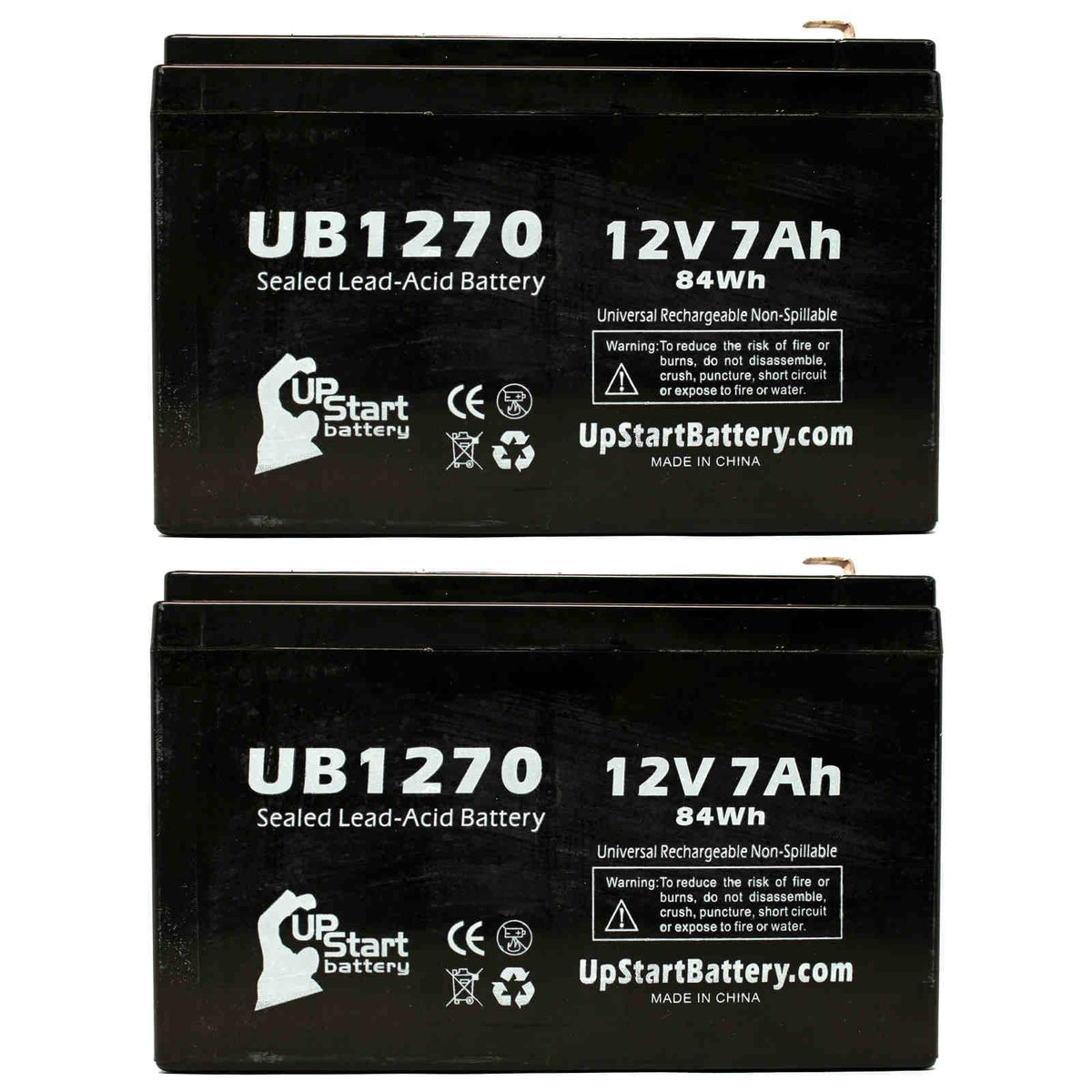 Adapters PCM200VR Terminal (12V, Compatible Lead Upsonic - 2x UB1270 AGM, 7Ah, F2 Sealed - - Battery 7000mAh, to Includes Replacement Battery 4 Terminal, F1 Pack Universal F1 SLA) Acid