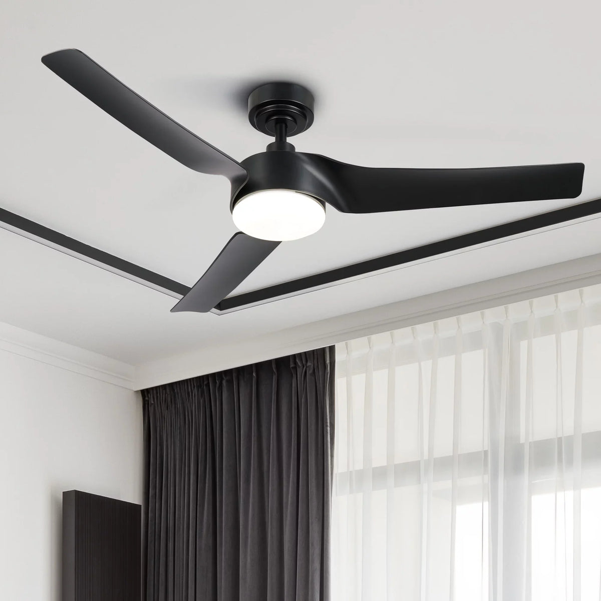 Modern 52" with Kit Bestco Light Remote, & Fan Ceiling Smart Dimmable Black