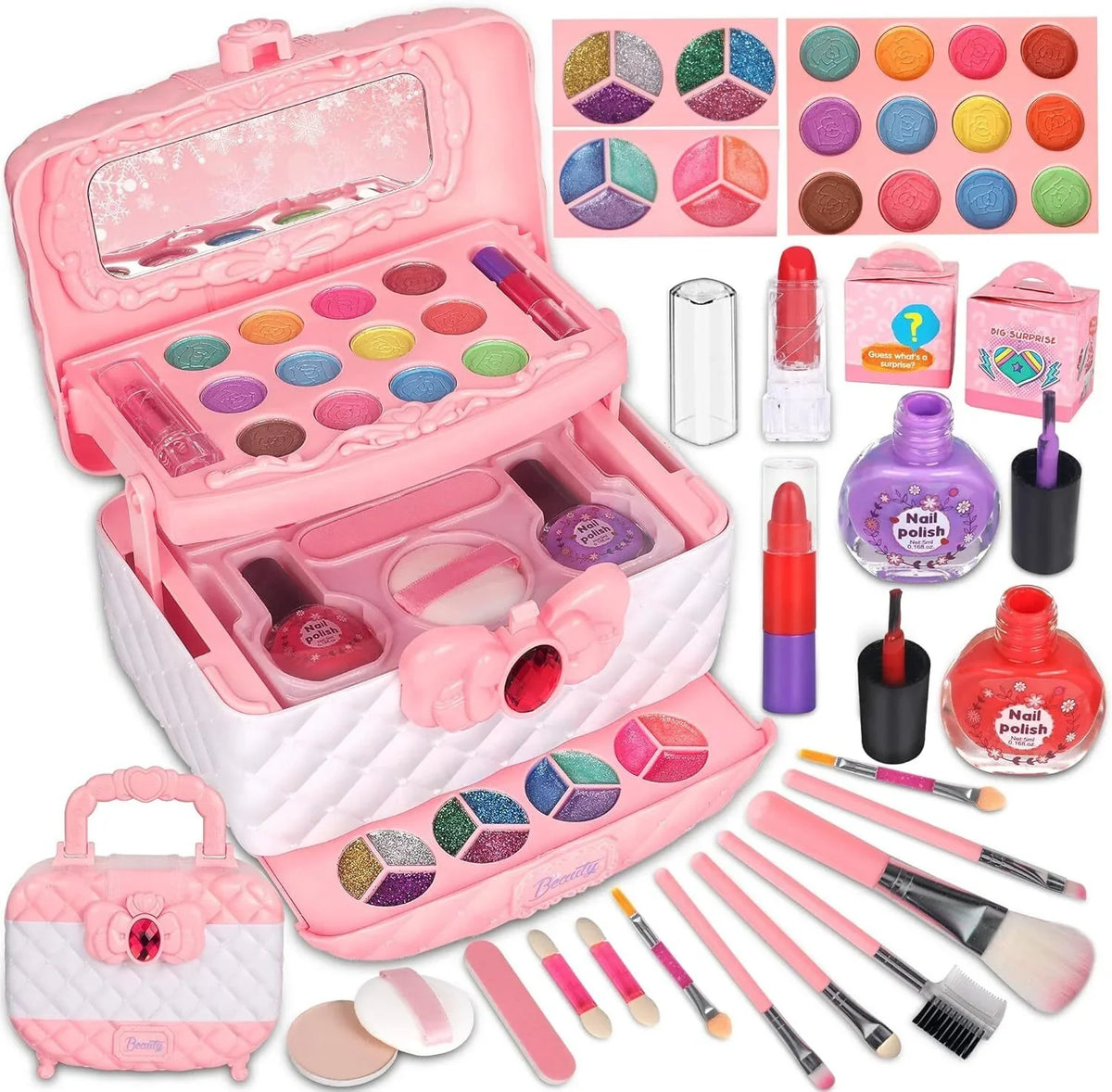 Girls, for Makeup Christmas Makeup Non-Toxic Kit Set Washable Girls & Frozen Makeup Toddler Kids 3-12 Pink Kids for Real Birthday Makeup Year Set, 24Pcs Olds Cosmetic Safe Gift, Toys