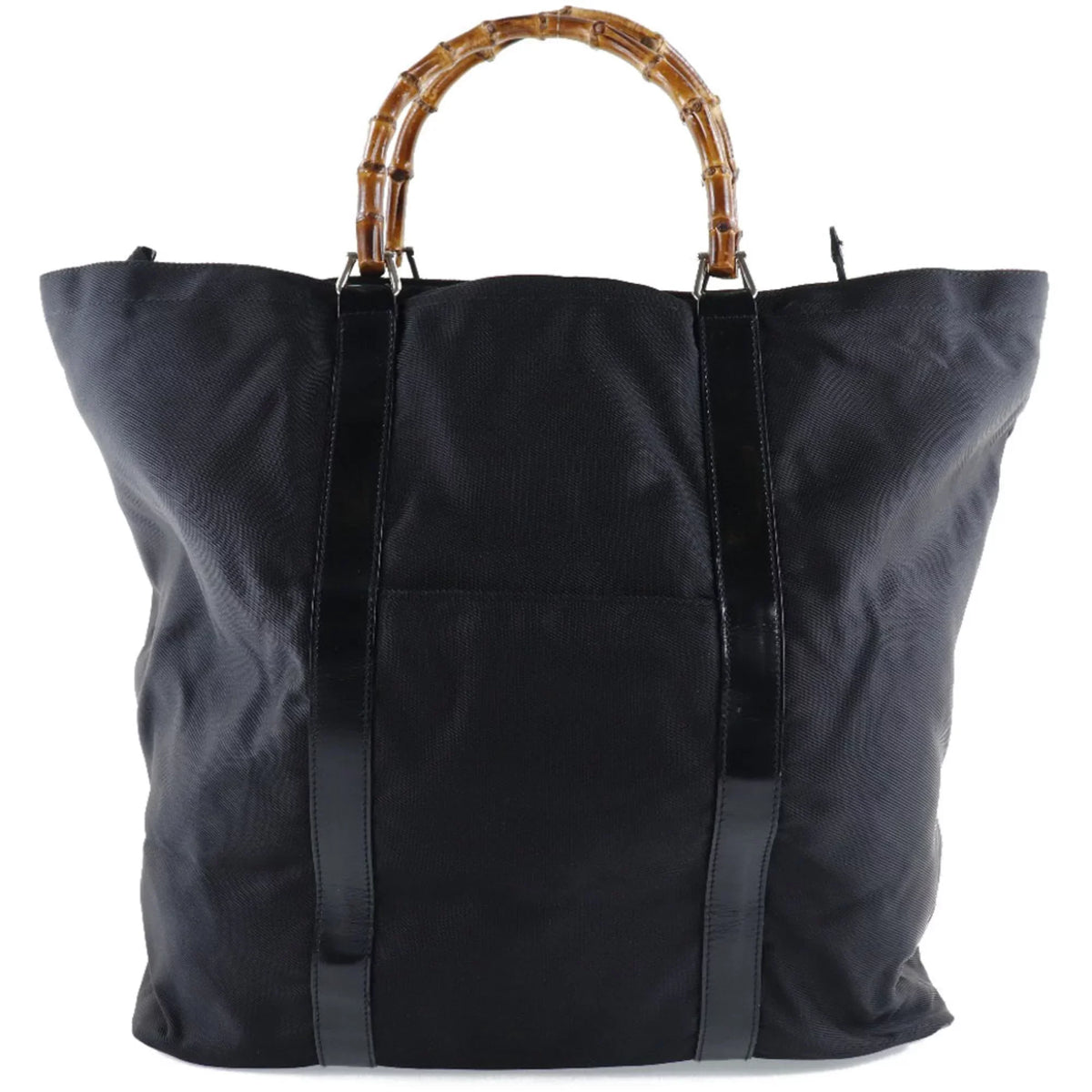 002-2058-0412-5 Leather Bag Nylon Pre-Owned Bamboo (Fair) x Unisex Canvas Tote Black