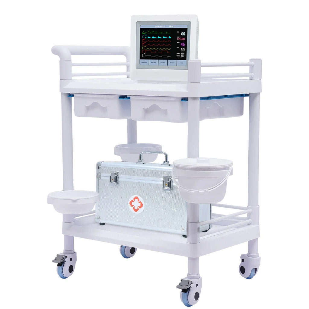 Duty Drawers Utility Rolling 2 Salon for 360°Rotate Trolley Dirt Cart Spacious Medical Tier Miumaeov Hospital Heavy Beauty Clinic Medical Buckets Dental Trolley Wheels with