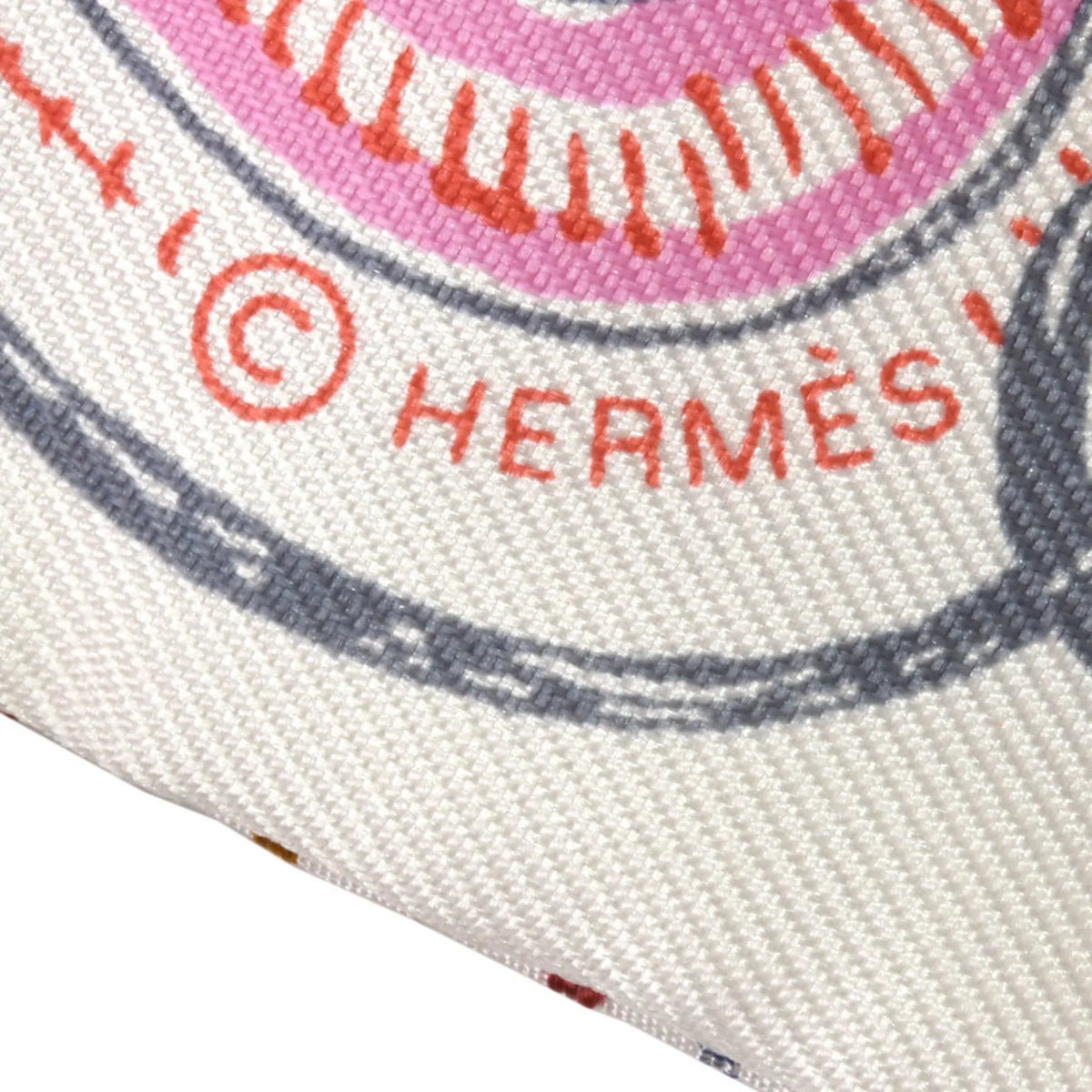 100% (Like NEON New) Silk CHEVALOSCOPE Scarf Pointier 853954S White Muffler Pre-Owned HERMES Twilly