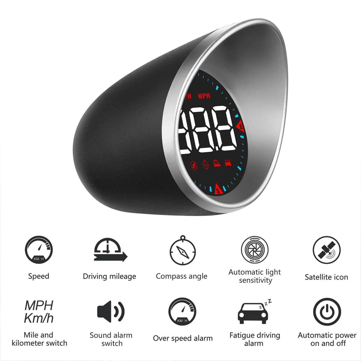 Driving Overspeed Digital and CarCar Mileage, Fatigue Display Compass Driving Angle, Display Arealer Head-up Speedometer