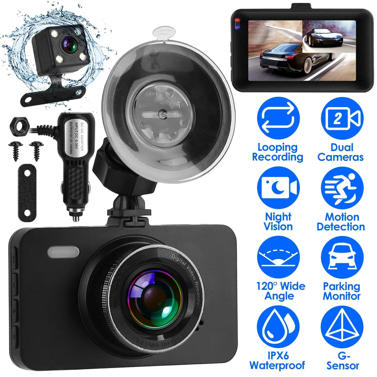 Detection with Video Camera Night Not 1080P Motion Front Rear Car Loop iMounTEK Included) Dual DVR MMC G-Sensor (32G Dash Recorder Cam Vision Recording Car Card