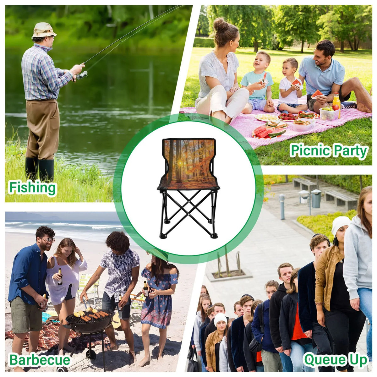 Carry Portable Beach Chair Bag Chair Lawn Camping Forest Support Chair Leaves 220LBS to Fishing Autumn Chair Folding exterior with