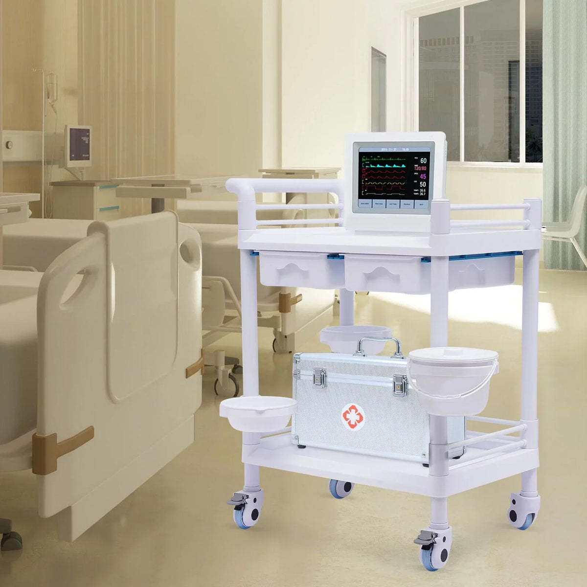 Duty Drawers Utility Rolling 2 Salon for 360°Rotate Trolley Dirt Cart Spacious Medical Tier Miumaeov Hospital Heavy Beauty Clinic Medical Buckets Dental Trolley Wheels with