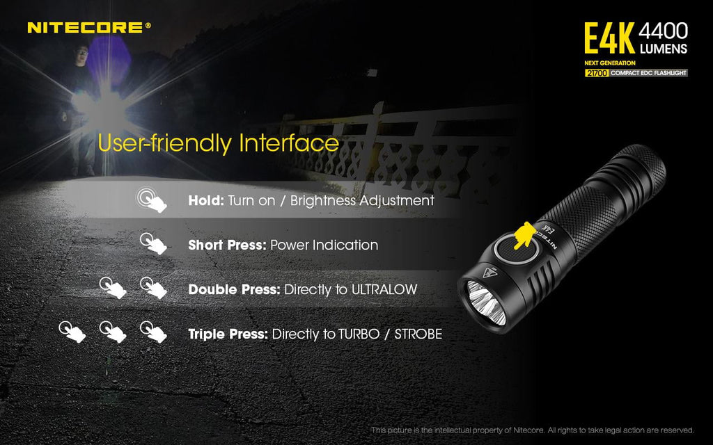 4400 NITECORE Lumens w/NTK05 - Small Next Knife E4K Folding Flashlight generation Combo: