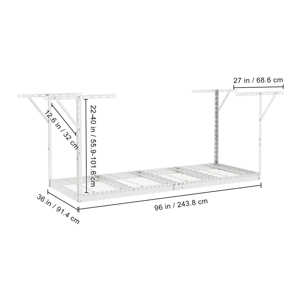 600lbs 36x96in Rack Ceiling Storage Garage Adjustable VEVOR Rack White Overhead