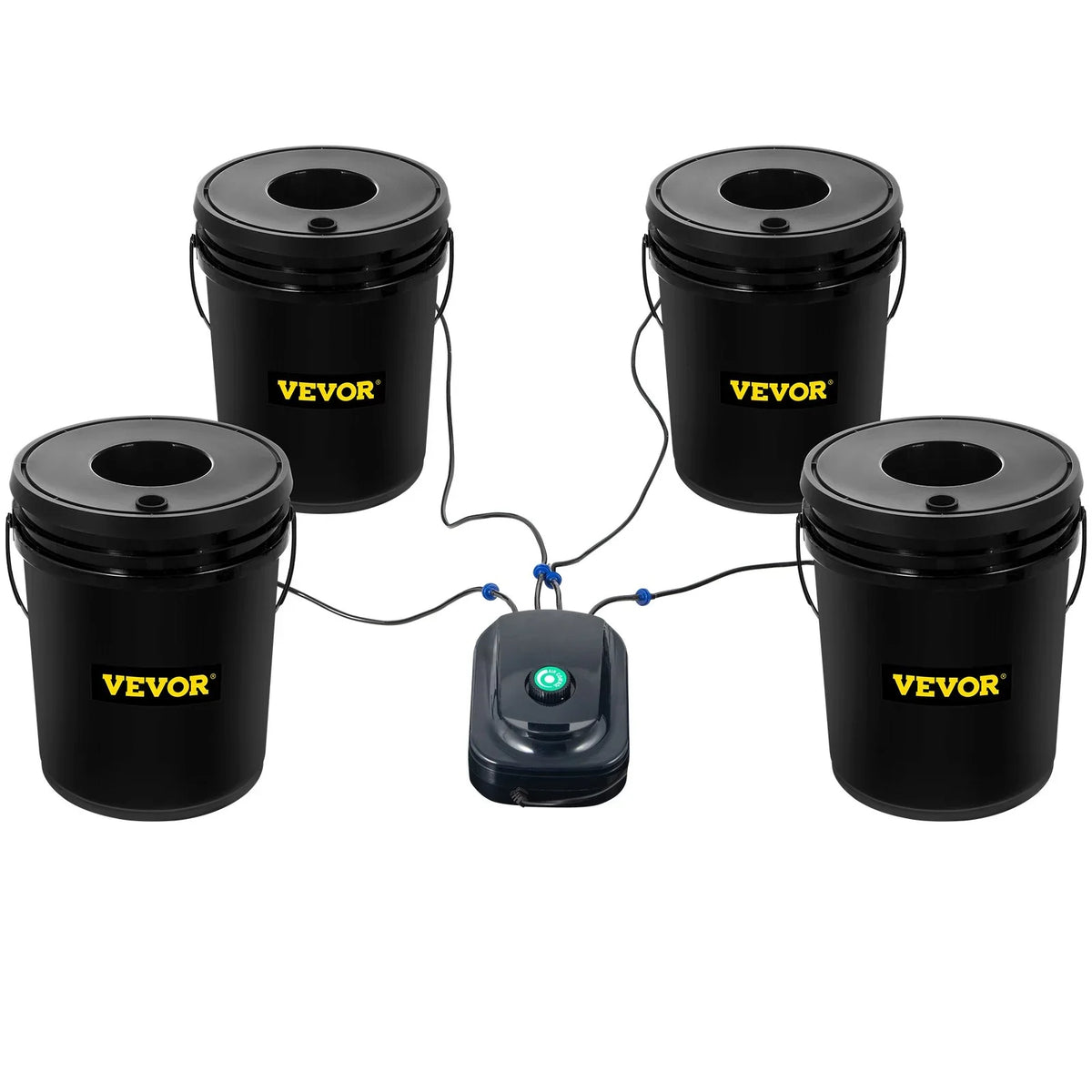 Leafy Vegetables with VEVOR Indicator DWC Kit, for Air Grow System Stone liquid 5-Gallon, Hydroponic 4-Bucket & Level Pump, Indoor/exterior