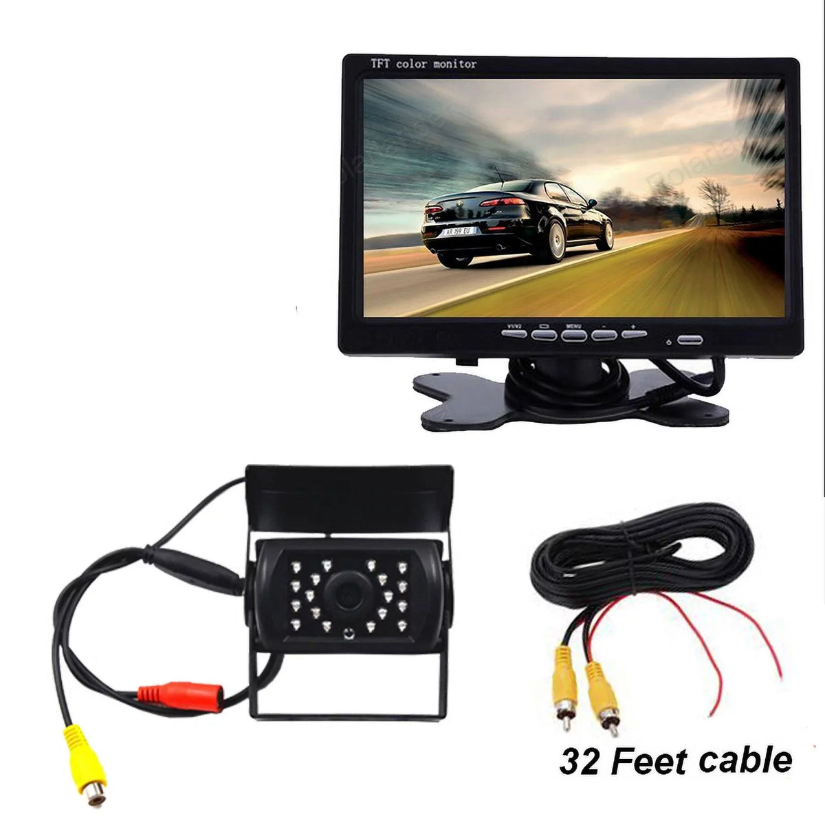 feet with Night RV Vision+32 Van cable IR 12V/24V Bus TFT parking camera Car Car for LCD Truck LED system 18 7inch Monitor reverse