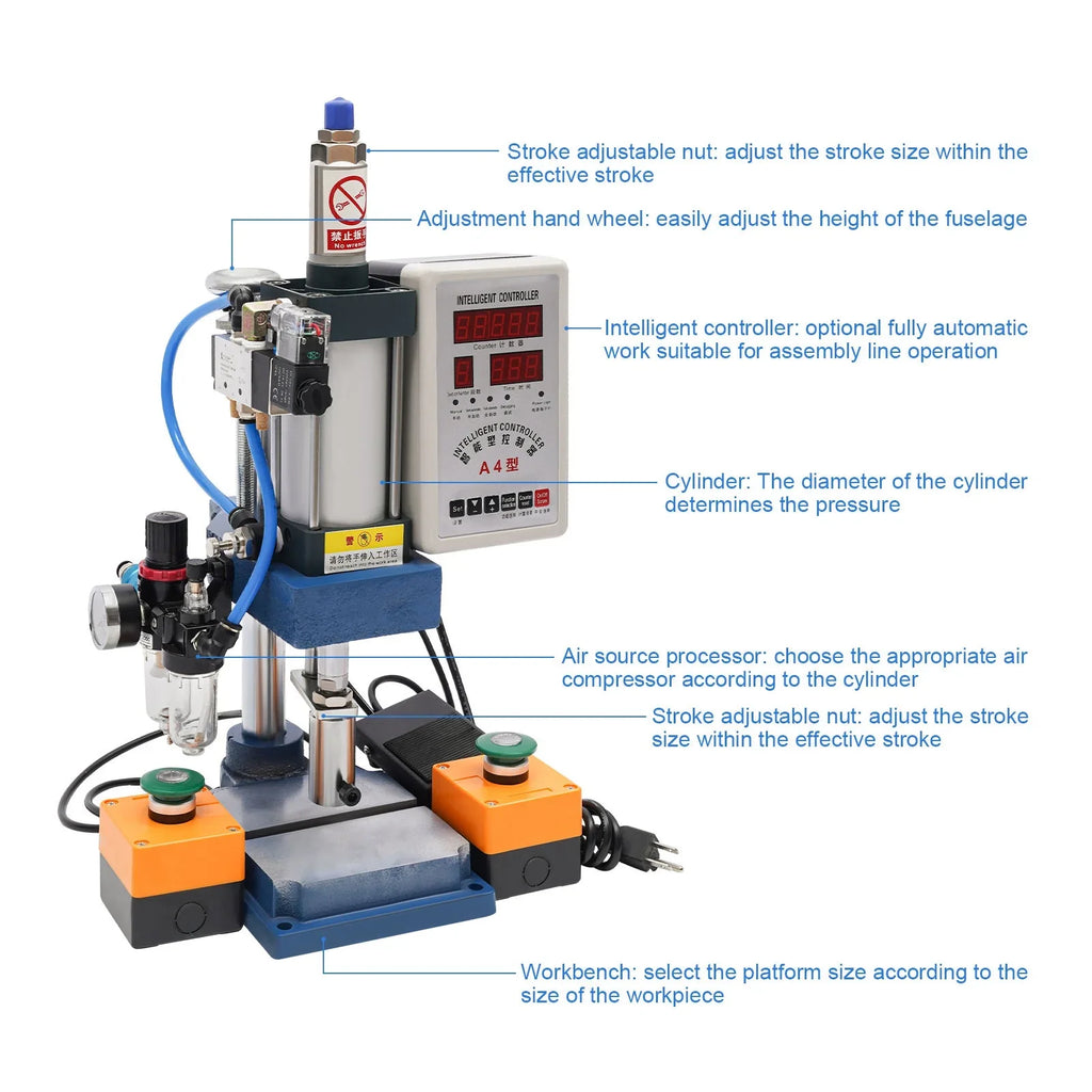 Desktop Double Press 440lbs Punching Pneumatic Press Wuzstar Machine, Control Machine Digital Punch