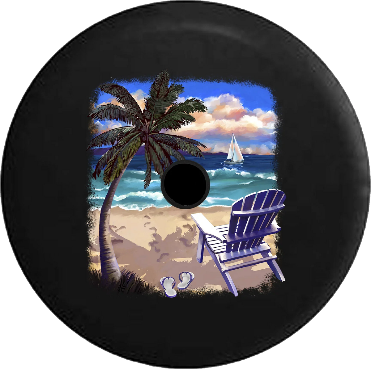 Camera & Beach for 2018 RV Sand Trees Backup Palm Tire Chair 2019 Spare Ocean Waves at Jeep Inch the Cover 32 Wrangler Blue JL