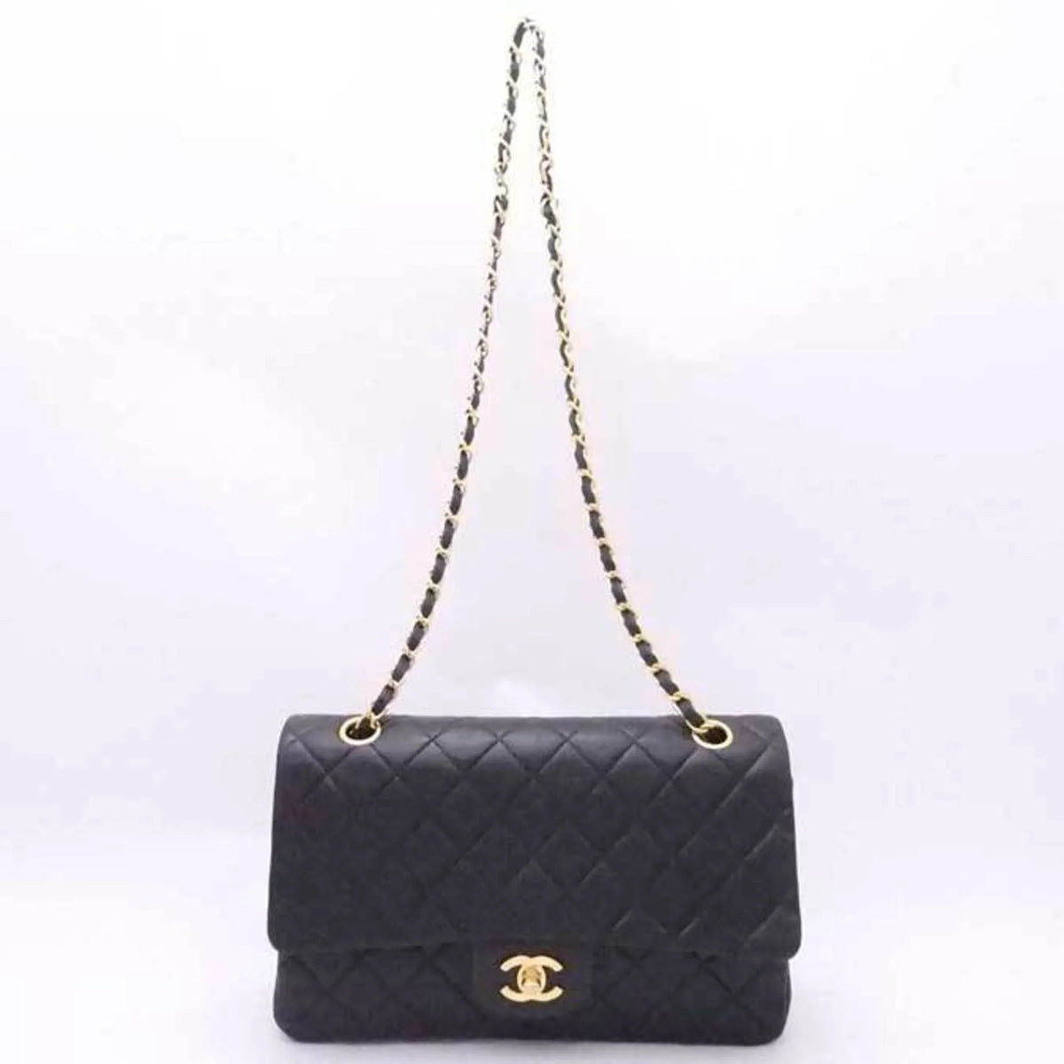 shoulder gold black double leather flap (Good) bag matelasse Pre-Owned ladies
