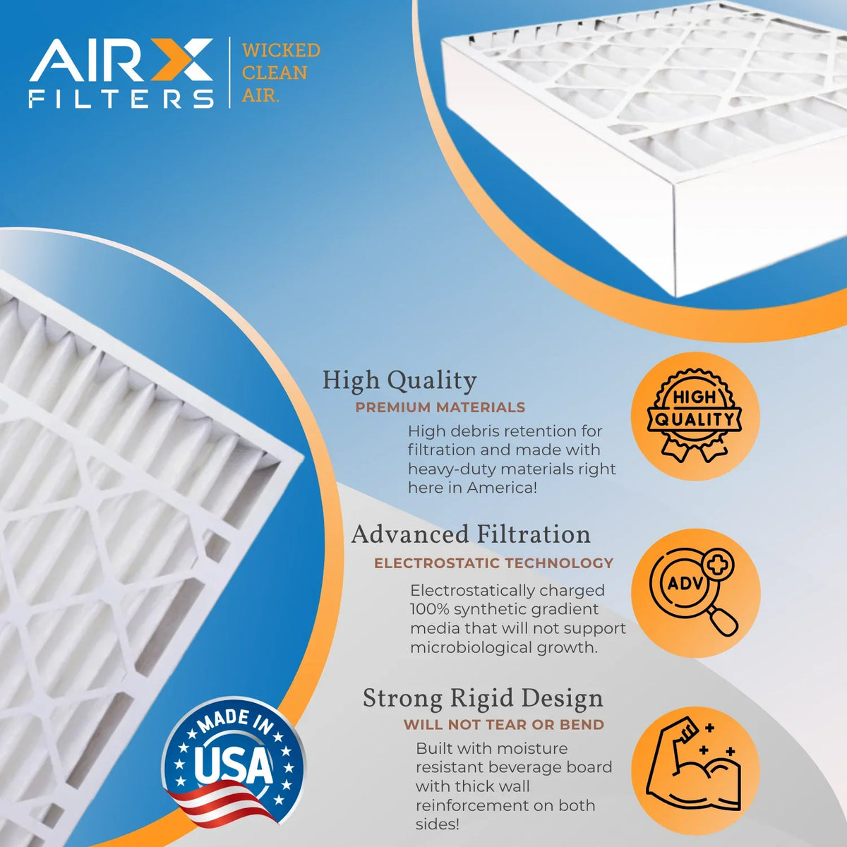 16x25x5 700 5 Premium Air Filter by WICKED AIR. 8 AIRX with 16x25x5 Comparable FILTERS EXPXXFIL0016 CLEAN FPR Filter 1 FC100A1029 USA Filter & MERV Single Compatible MPR Furnace Made Honeywell to
