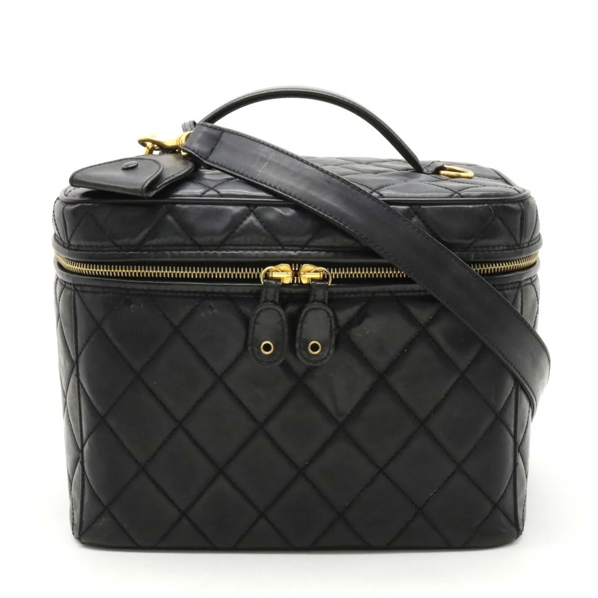 Matelasse Pre-Owned Leather Coco (Fair) Mark Shoulder Black Vanity Handbag Bag
