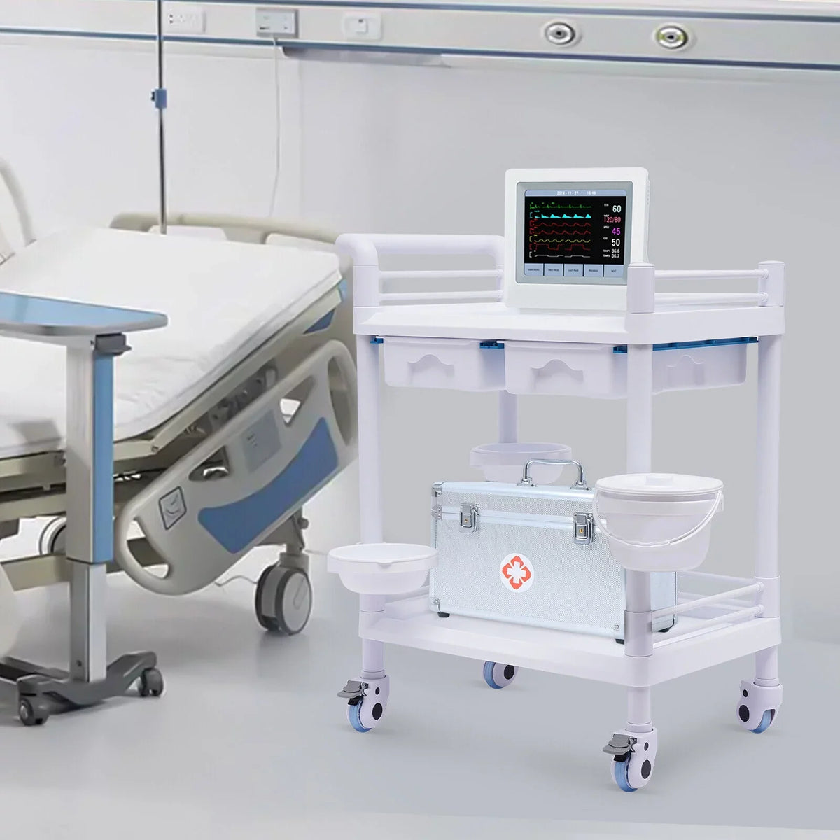 Hospital Spa Mobile Utility Clinic Rolling Salon 360°Rotate Beauty Spacious Salon Tier Cart Rolling Dental Trolley Trolley Beauty Cart, with Beauty Wheels for Trolley Spa 2