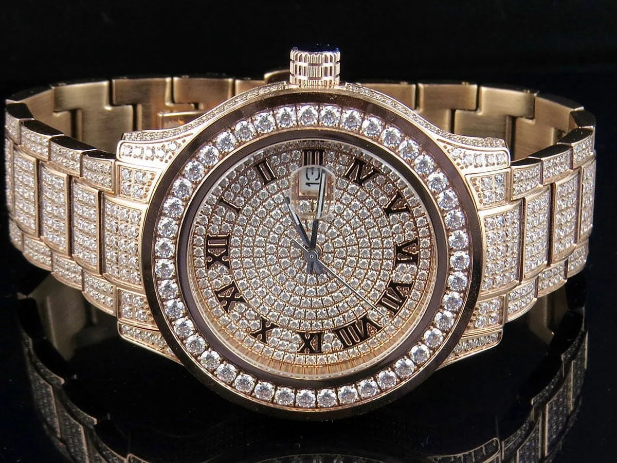 Rose Simulated Watch 45MM DJ-04 Gold Diamond Mens