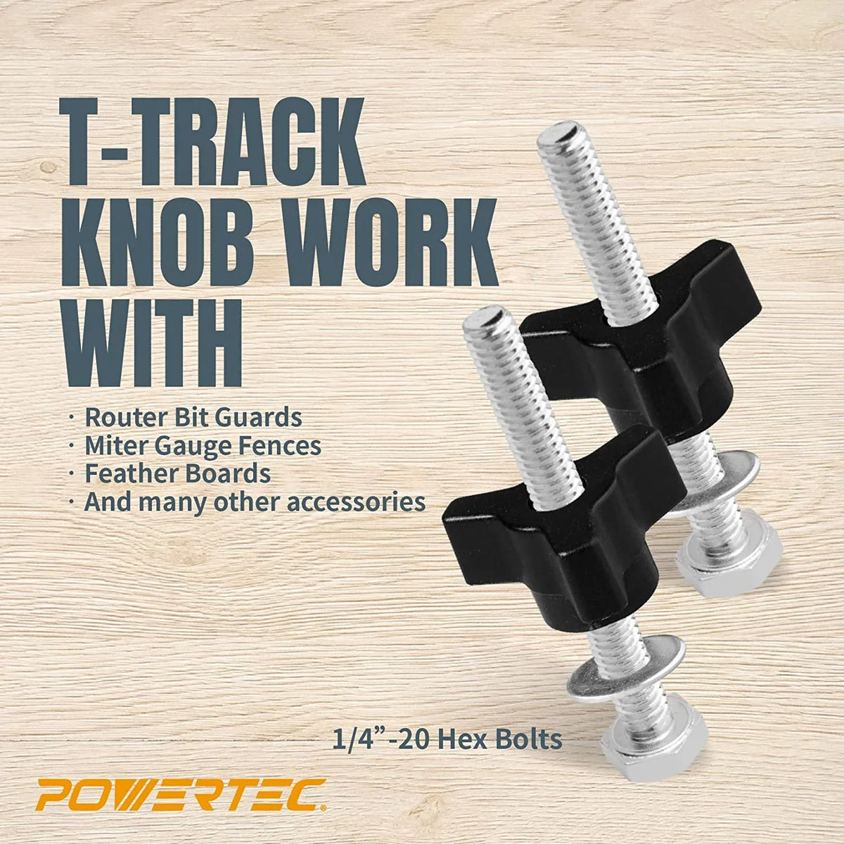 Track 1/4-20 (71846) Kit x Hold 2x5-1/2" 10) Track Fixtures and w/Hold Kit, Down of Clamps, T Hex Washers, Accessories POWERTEC Track for T L Bolts Clamps, Down 1-1/2" and Woodworking Jigs Knob T (Set