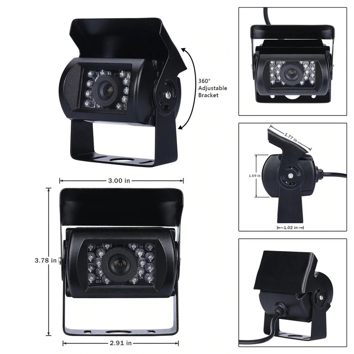 feet with Night RV Vision+32 Van cable IR 12V/24V Bus TFT parking camera Car Car for LCD Truck LED system 18 7inch Monitor reverse