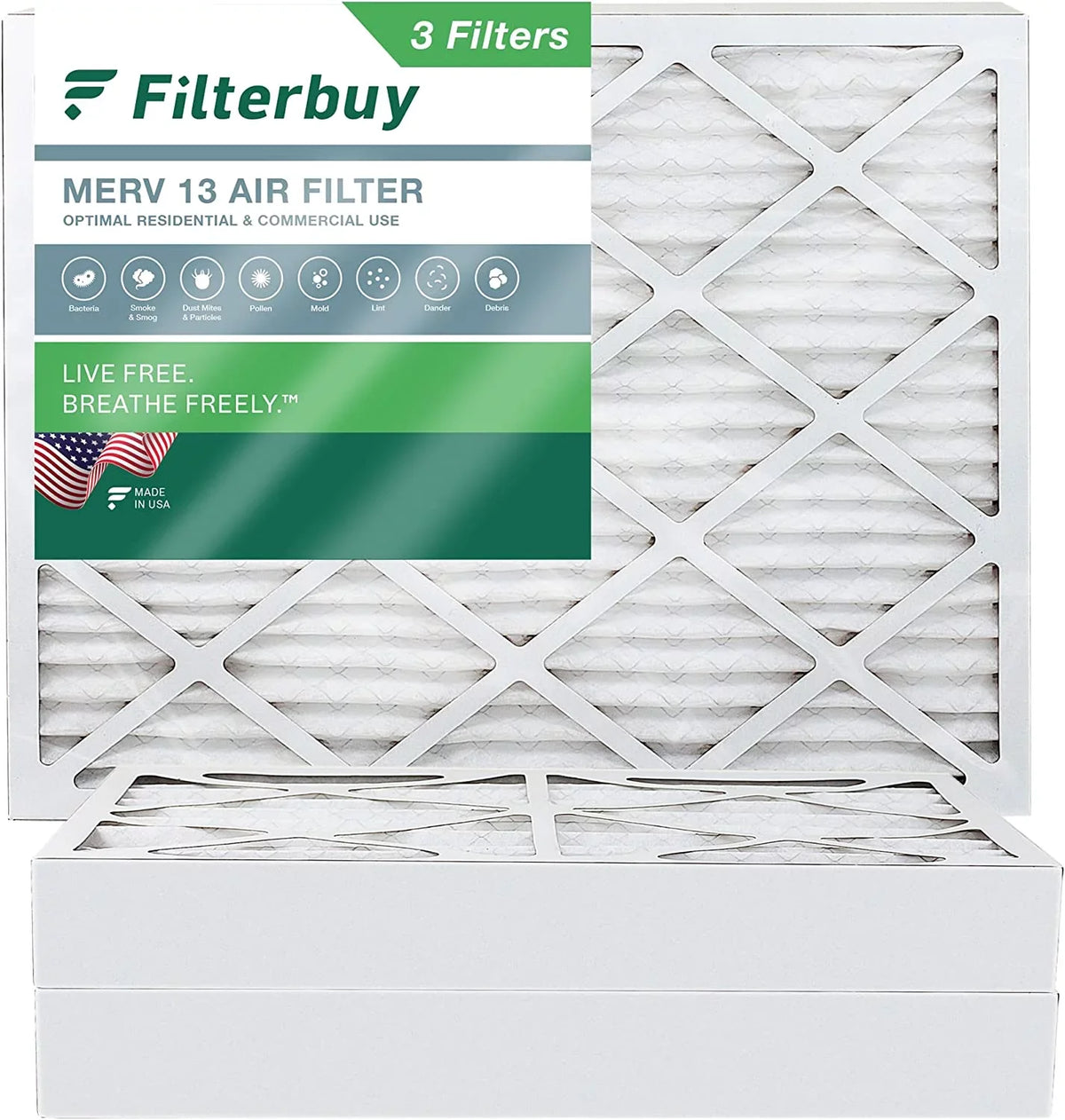 Filterbuy Air 13 Pleated Furnace 16x20x4 (3-Pack) MERV AC Filters HVAC