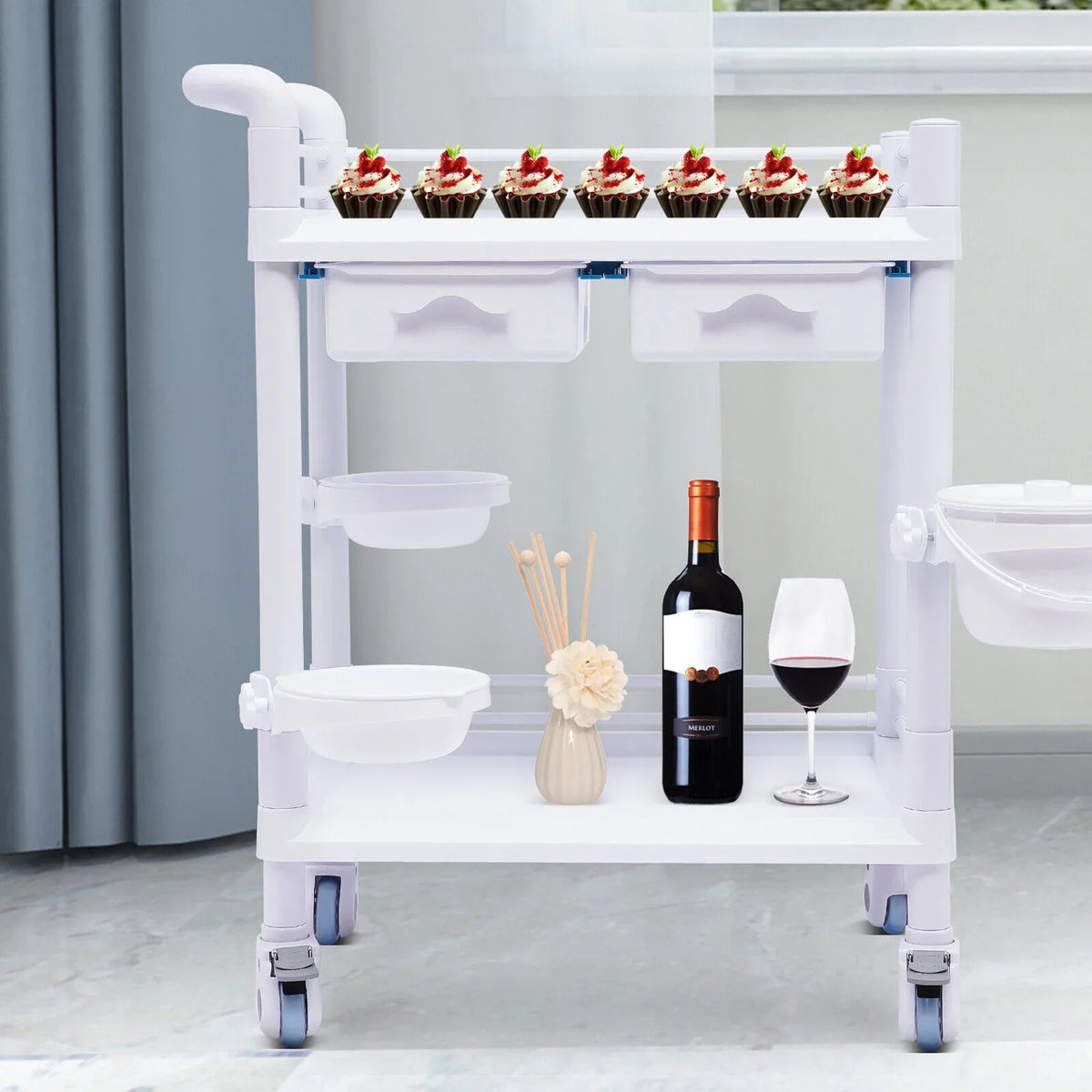 Duty Drawers Utility Rolling 2 Salon for 360°Rotate Trolley Dirt Cart Spacious Medical Tier Miumaeov Hospital Heavy Beauty Clinic Medical Buckets Dental Trolley Wheels with