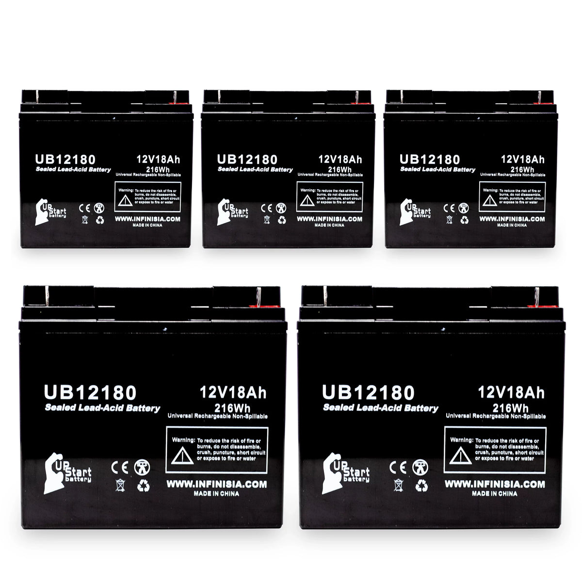 Acid SLA) (12V, Terminal, Sealed UB12180 18Ah, Lead AGM, Compatible 5x Pack CF12V18 T4 PICHER EAGLE - Battery BATTERIES 18000mAh, Battery - Replacement Universal