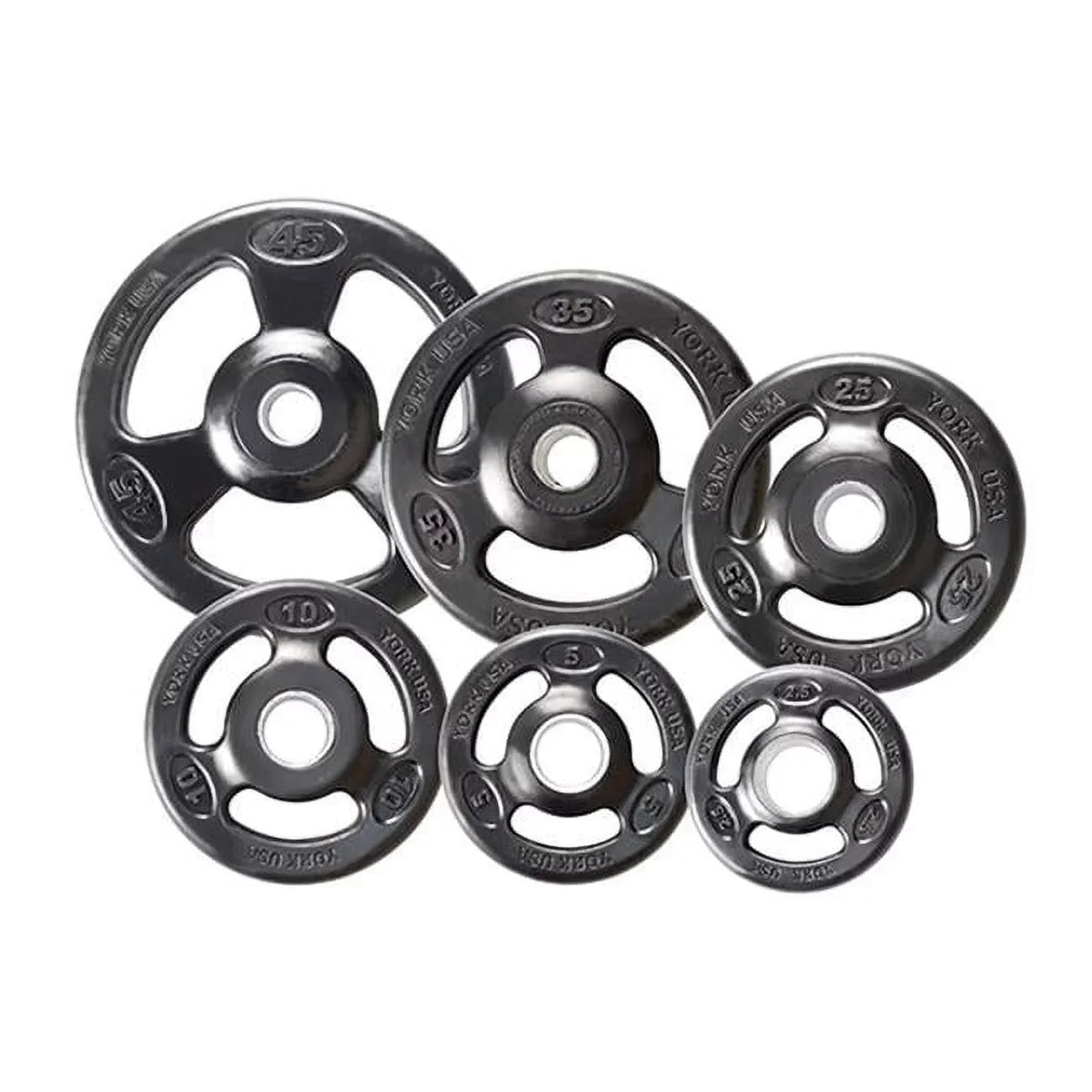 lbs York Urethane Plates- Black Grip 5 Olympic Barbell - Encased