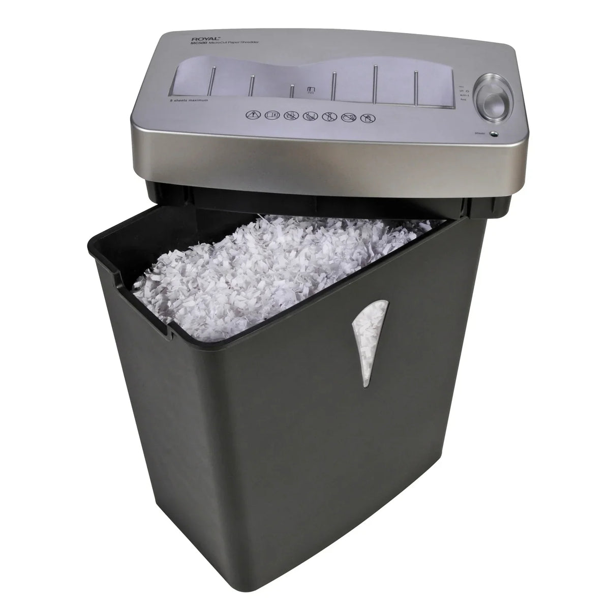 5 shredding Wastebin Cut 0.394" gal Card 0.157" - Silver dimension Micro Royal Shred - - Paper, x - Shredder Pass Black, Capacity Credit Paper for 4 - Per - MC500