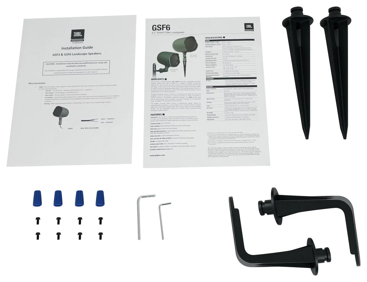 Commercial Speaker JBL Pair Mount Stake 70v Wall Landscape 6.5" Ground GSF6-GN /