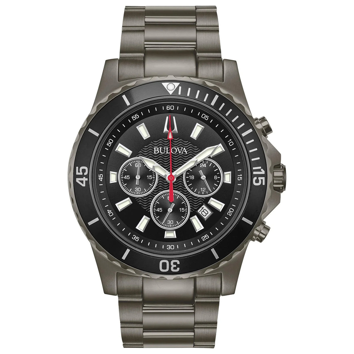 Stainless Watch Men's - Bulova Chronograph 98B337 Steel IP Gray