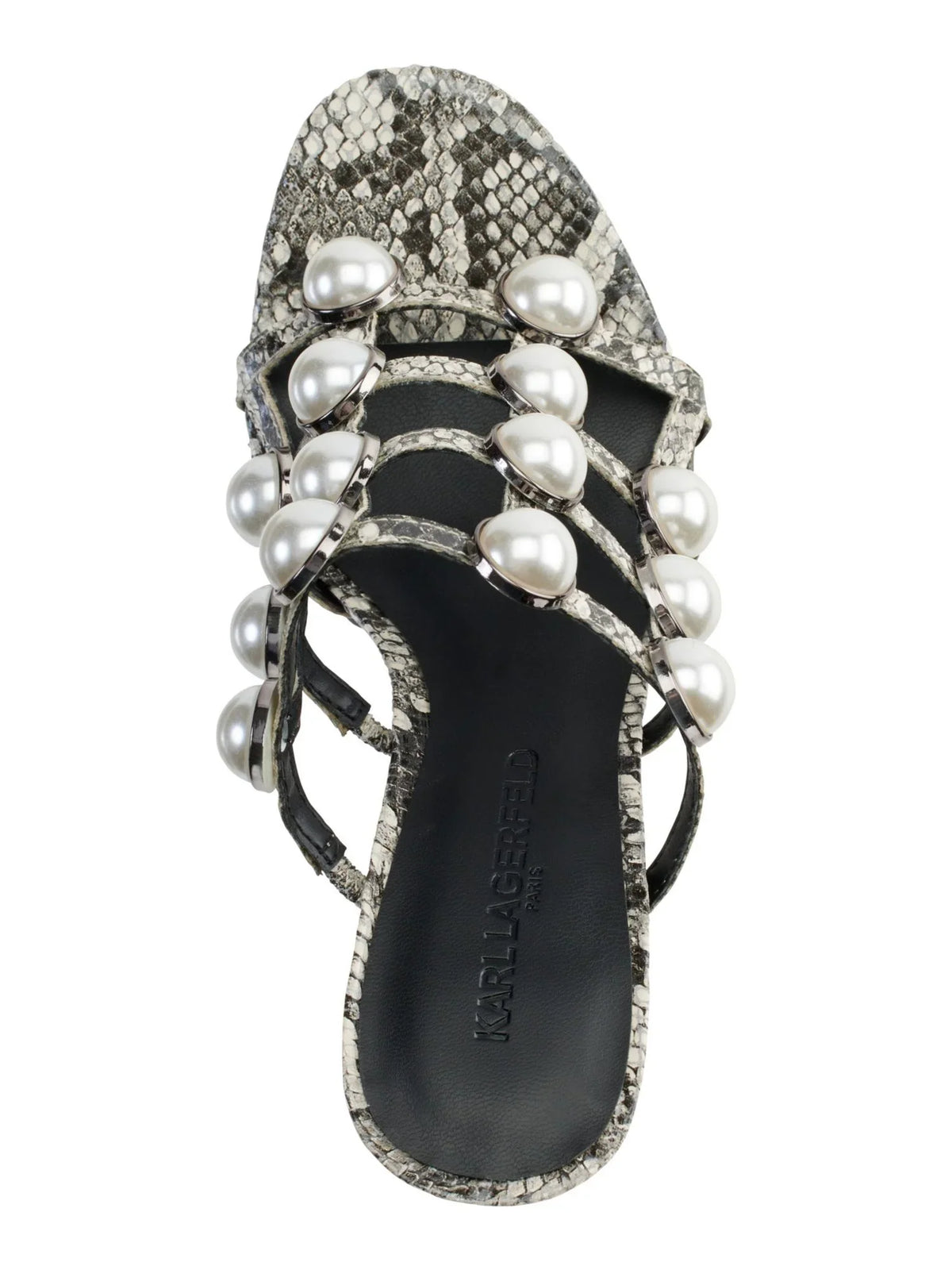 Toe KARL Heel Embellished outfit Platform On PARIS 1" M Round Heeled Slip Black 9 LAGERFELD Womens Addica Sandal Cone Snakeskin