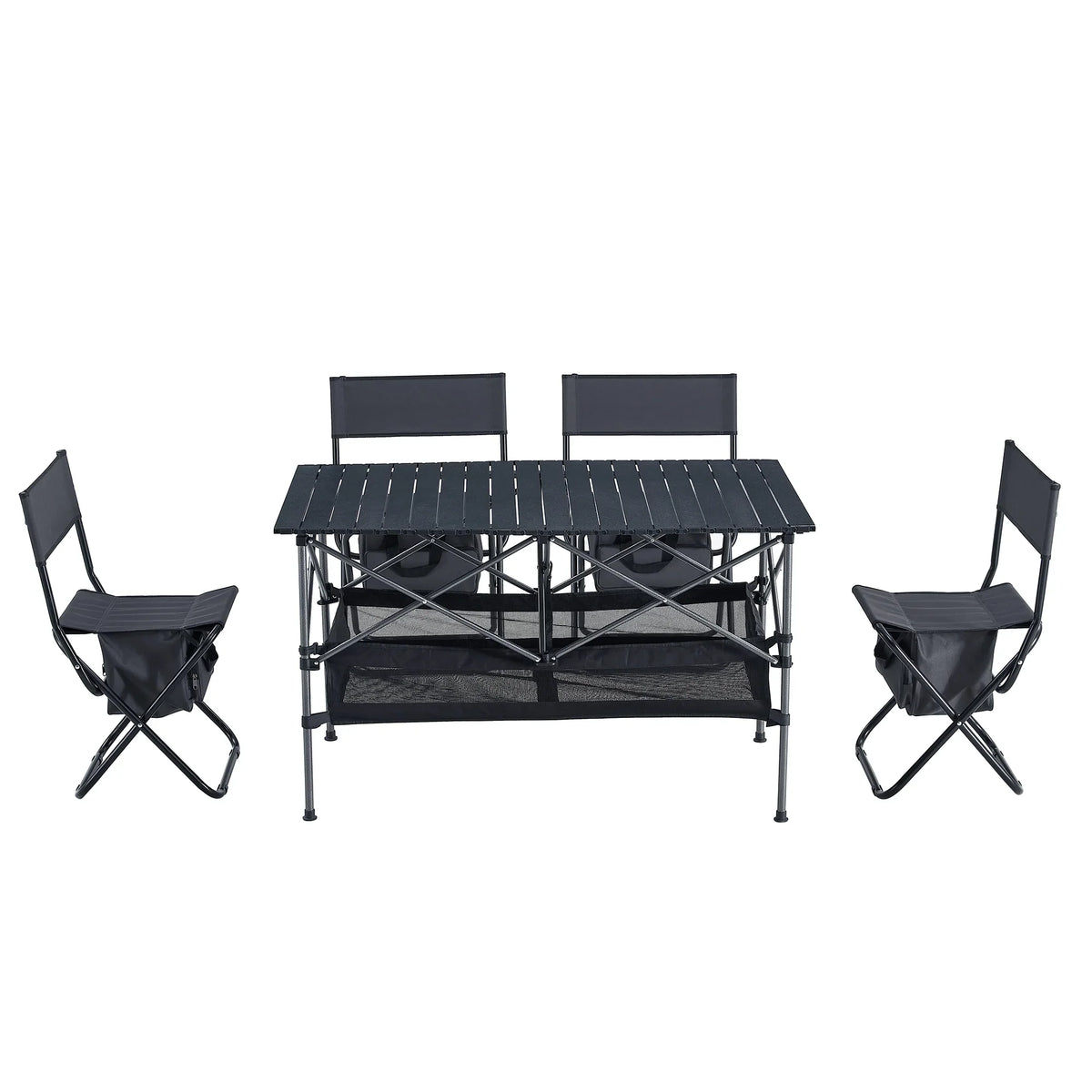 Set Folding BBQ, Set Black/Gray and Chair Camping, 5, Party, Indoor, exterior of Picnics, exterior for Beach,Backyard, Table Patio,