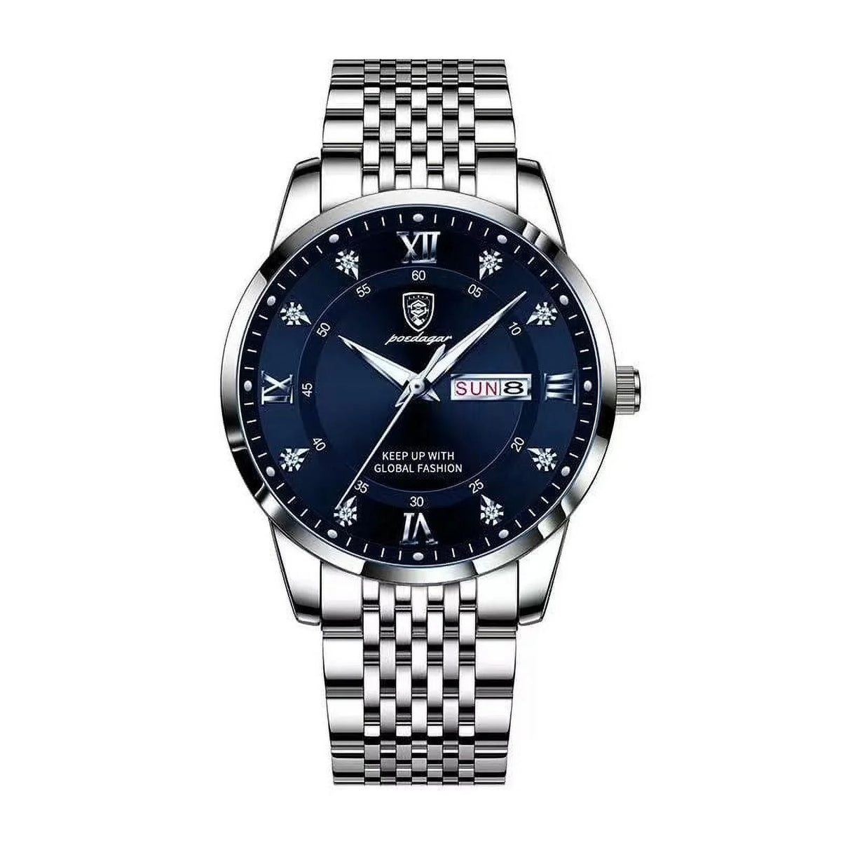 Waterproof Cool Men Fashion Business Stainless Quartz Ultra-Thin Calender New Week Luxury Steel POEDAGAR Watches Wristwatch