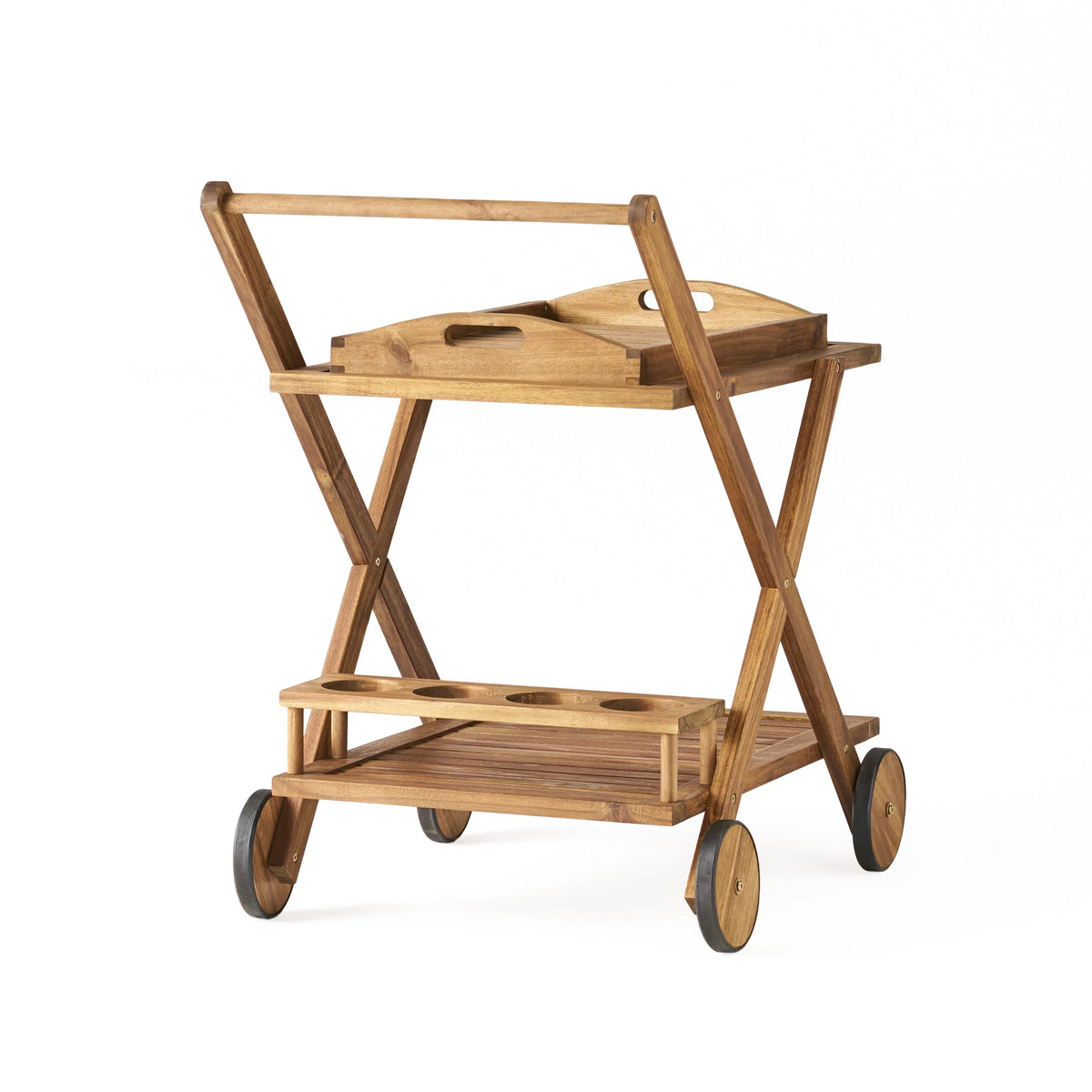 Indoor/exterior Studio Cart, Bar Kenilworth Wood Tiered GDF Natural Acacia 2