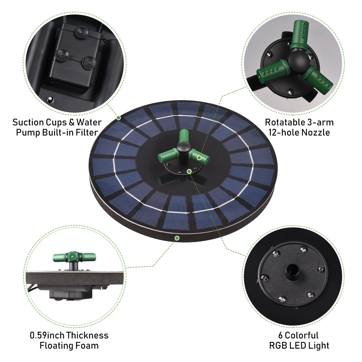 With Led liquid Nozzle Bath Yaliya Off Battery Auto-shut 9 Battery fountain,Led Inch With 9 Pump With 9 liquid 6w Solar Off Solar Rotatable Off Nozzle Qisuo Solar Inch Auto-shut Auto-shut Pump