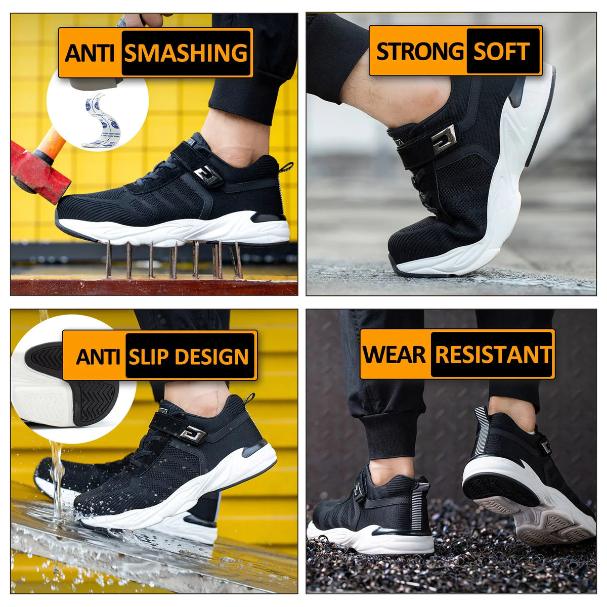 Mens Safety Shoe Work Toe Tanleewa Non-Slip Shoes Breathable dimension Steel Men6.5/Women7.5