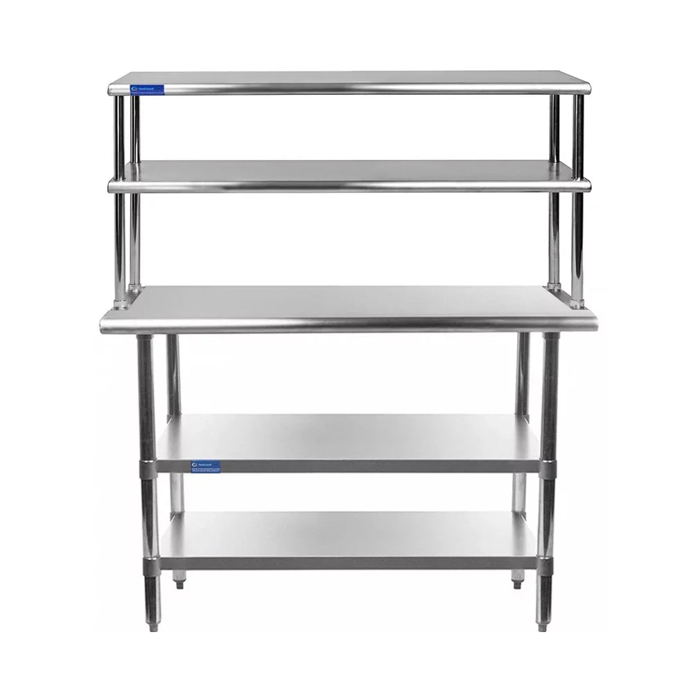 24" Prep With Metal Shelving Tier Double | x Combo 48" Stainless | Two Shelves 12" Overshelf Kitchen & Table Table Steel Wide Work