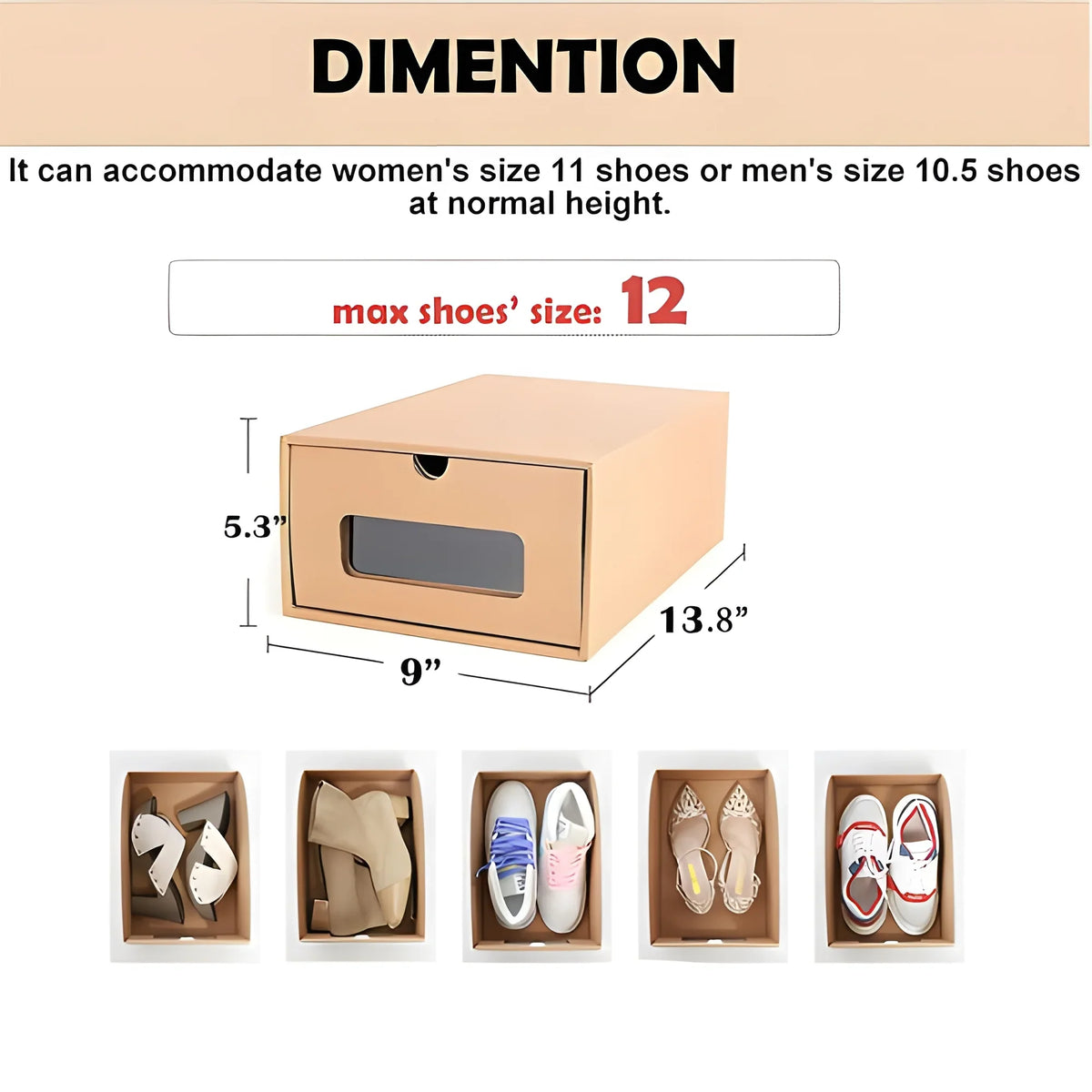 Shoe tonchean Boxes - Boxes Organizer Storage Transparent Cardboard Drawer Pack Lids Kraft 10 and Shoes with Window-Gift Stackable