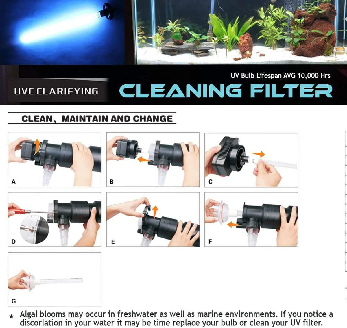 Base Light CUV-624 Pond / Clarifier For Fish Lamp Ultraviole Koi Aquarium Replacement Compatible To CUV-324 2G11-4 UV Filter Pin 24W