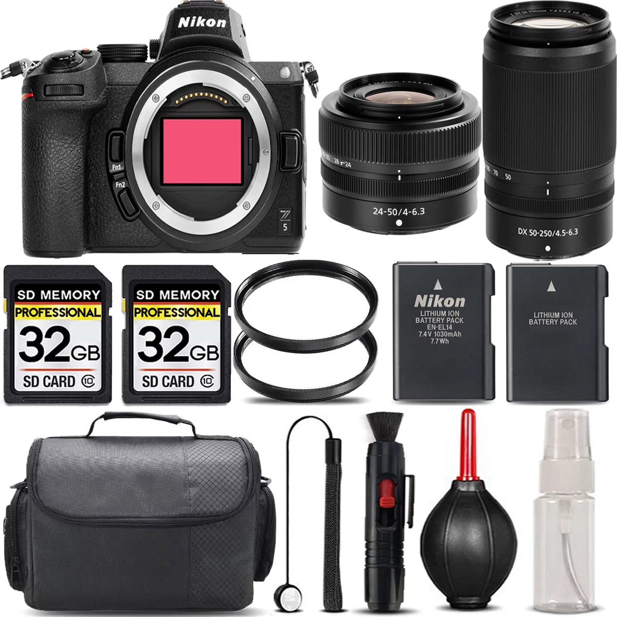 Z5 Nikon Backup Kit Case 50-250mm Lens Version UV f/4-6.3 Storage + 64GB + Cleaning VR + + 24-50mm f/4.5-6.3 - + Lens + with Filter International Battery Mirrorless