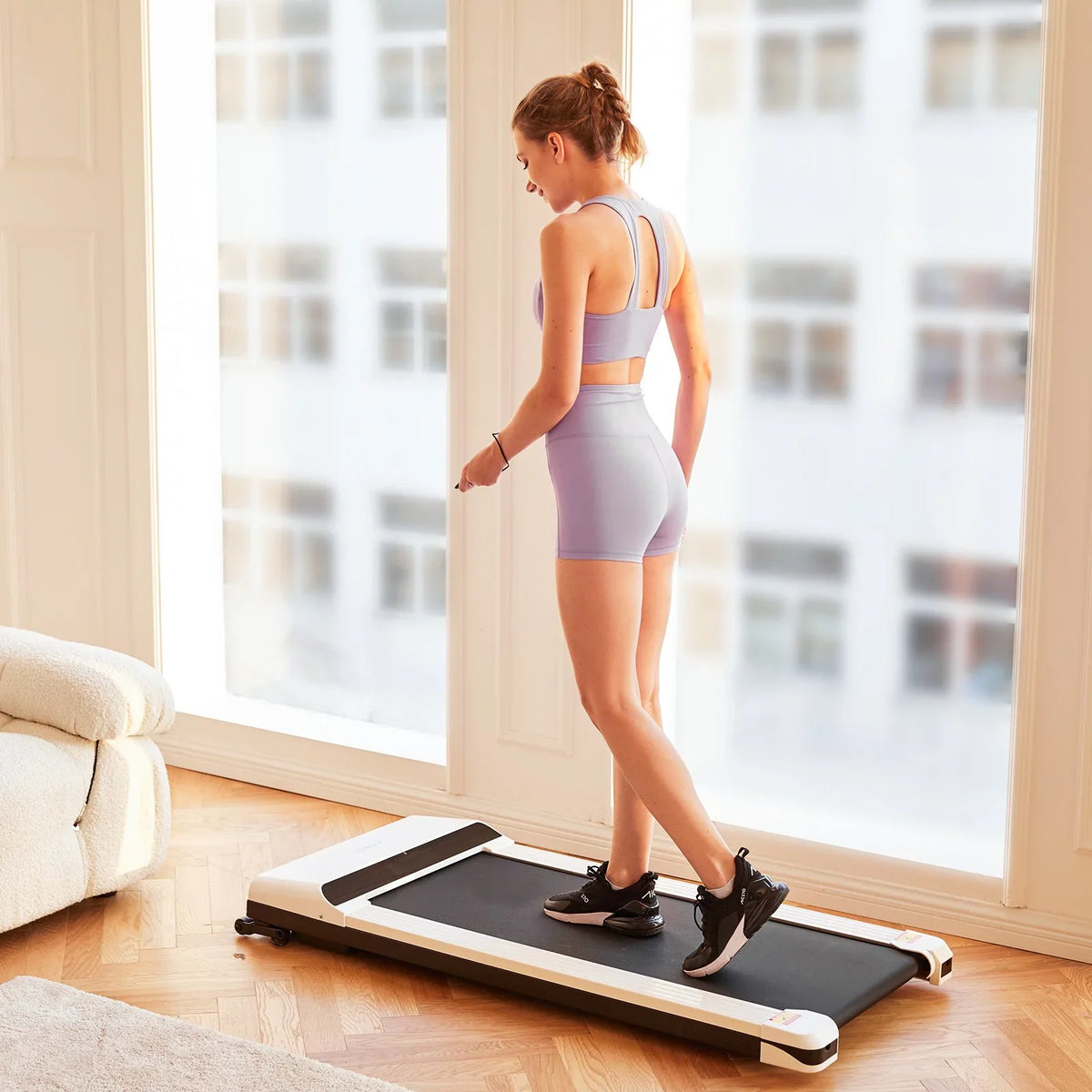 Slim with Under Remote Control Machine Desk Fitness-White Treadmill &Installation-Free, UMAY Flat Treadmill Portable 1.5 HP Walking Electric