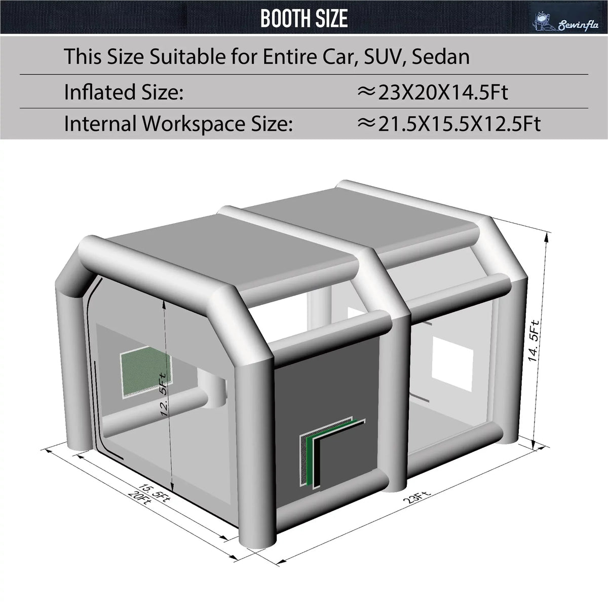 23x20x14.5Ft Paint Booth Inflatable Booth with Painting Spray Sewinfla Blowers Portable Inflatable Professional Booth Car