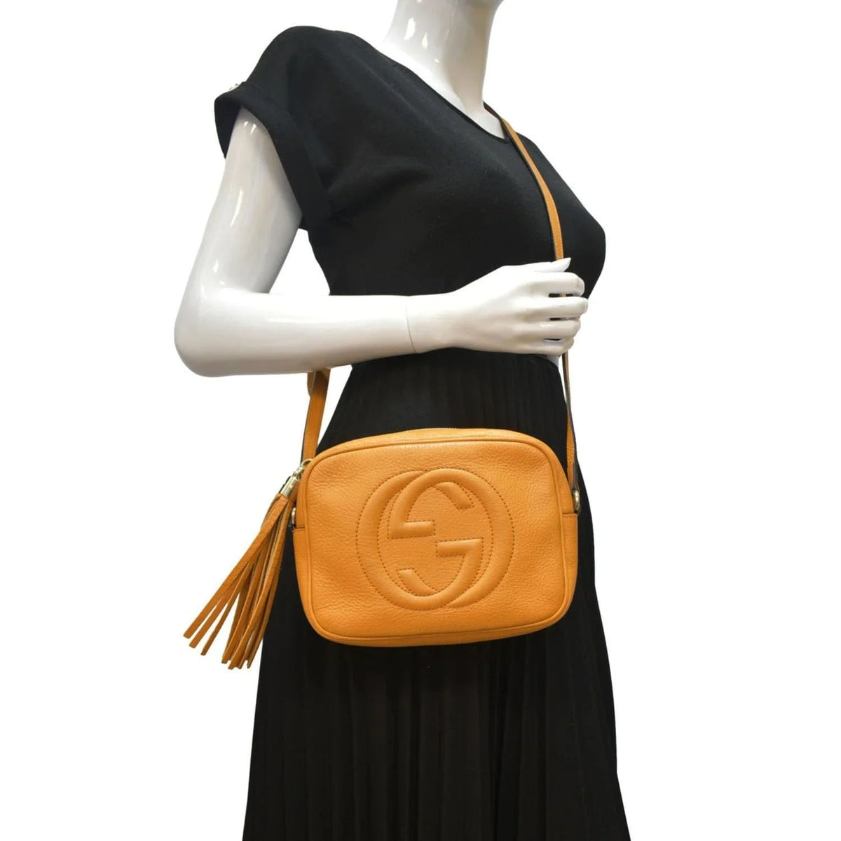 308364 Soho Pre-owned Orange Leather Bag Crossbody Camera Disco