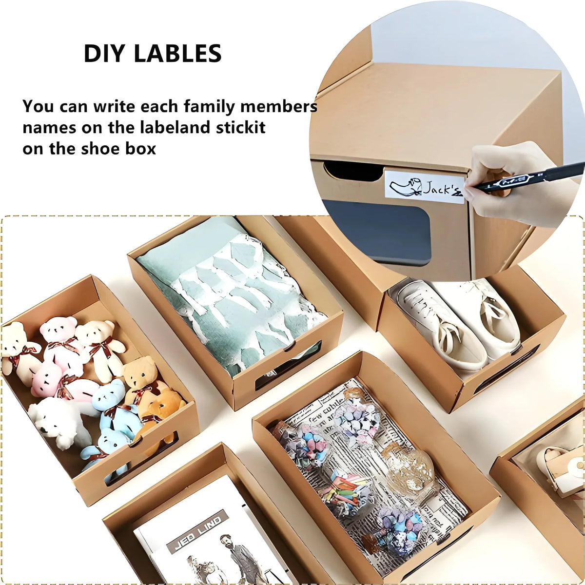 Shoe tonchean Boxes - Boxes Organizer Storage Transparent Cardboard Drawer Pack Lids Kraft 10 and Shoes with Window-Gift Stackable