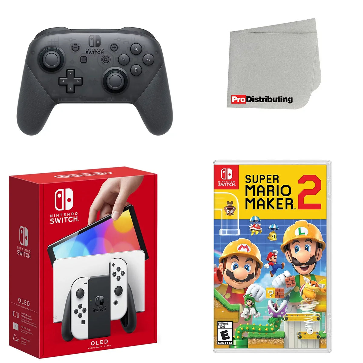 Mario OLED Nintendo Console Extra Maker with Controller, Cloth Screen 2 Switch White Wireless and Cleaning Super