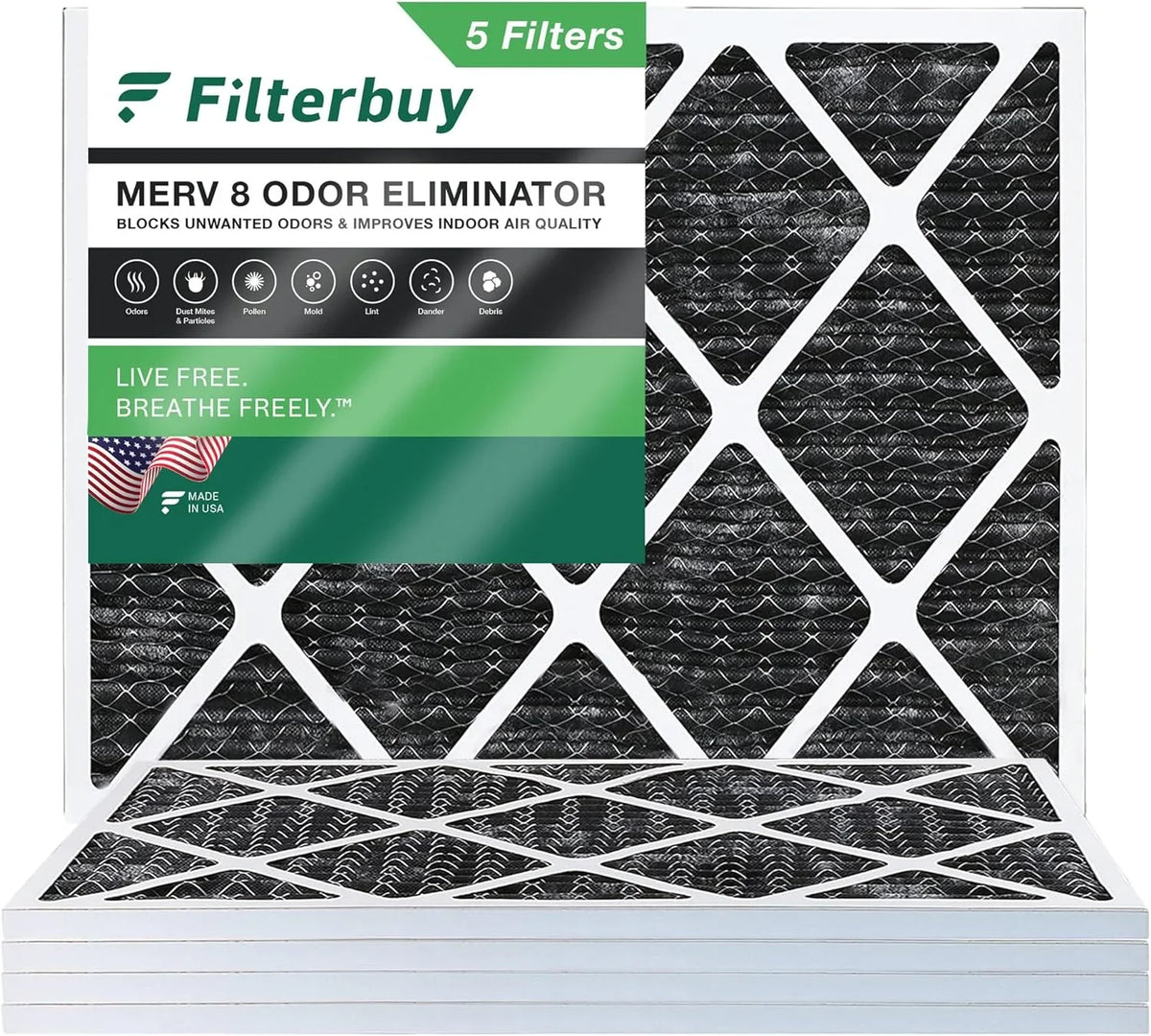 Filters Filterbuy (5-Pack) MERV Carbon Activated Eliminator with AC Furnace Odor 22x24x1 Air Pleated 8 HVAC