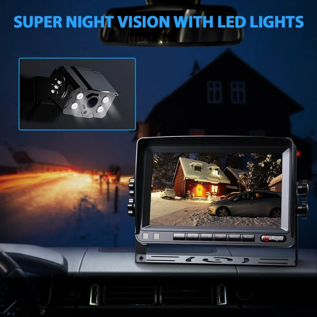 Camera 1080P Screen Split 7" Wheel Camera Car Reversing and Trailer Y0202 Kit Wired Truck eRapta Monitor RV System Backup for Side Rear Vision Tractor System Back up Night 5th Parking