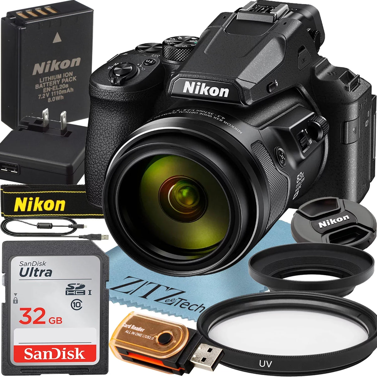 Memory 32GB Card + COOLPIX with Filter P950 Accesory Digital Nikon UV SanDisk ZeeTech Camera +