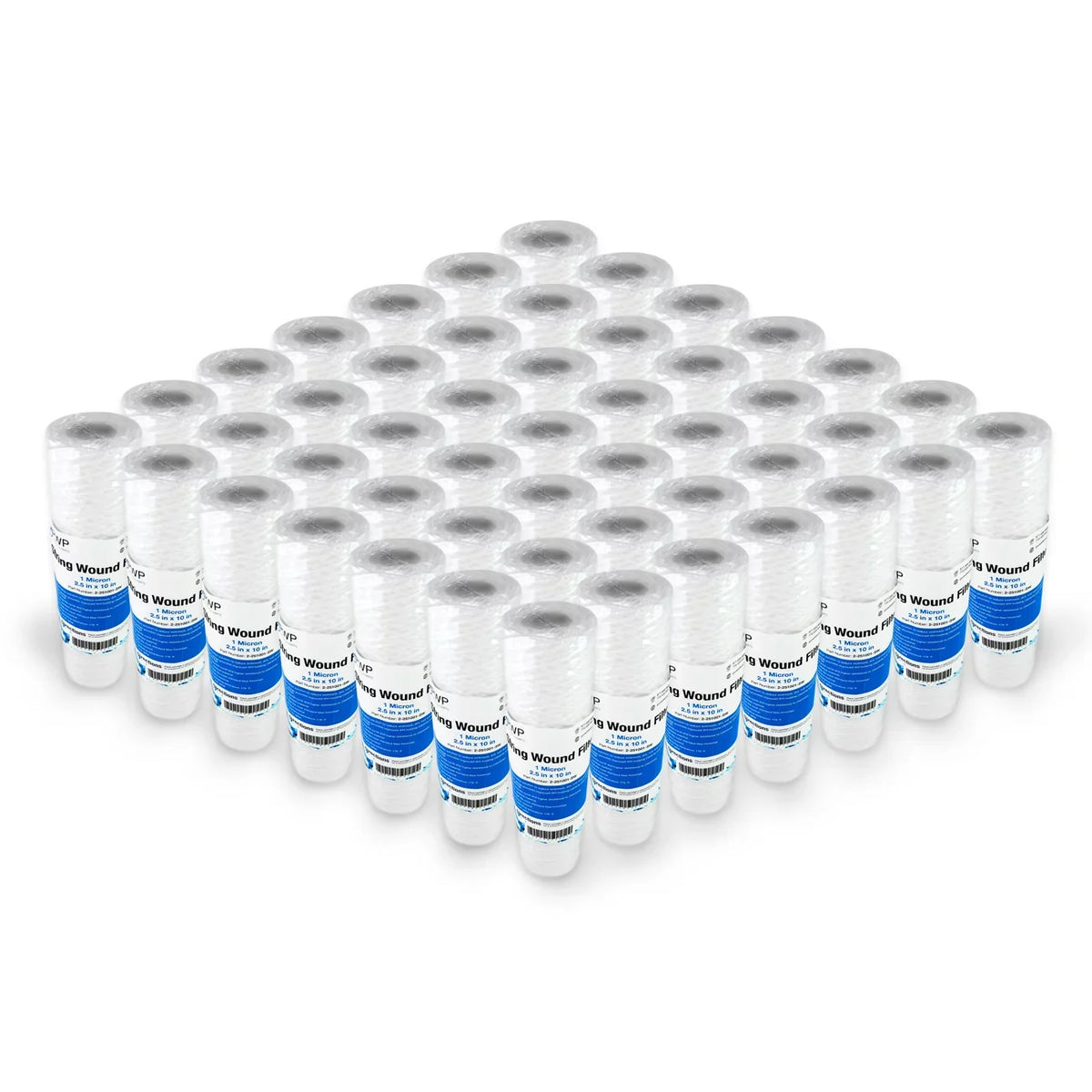 50 Wound 1 Micron Cartridge 2.5x10" Sediment Standard Filter String Pack liquid