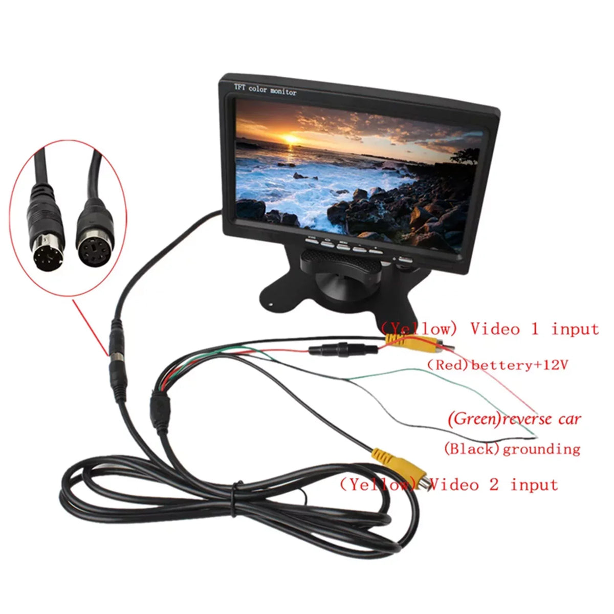 Rear For Built-in Backup TFT Monitor Car AV Monitor Speaker HD Trailer HD View Camera Inch RV Display Display Input Screen Screen 7 Trucks Reverse Bus 1024x600